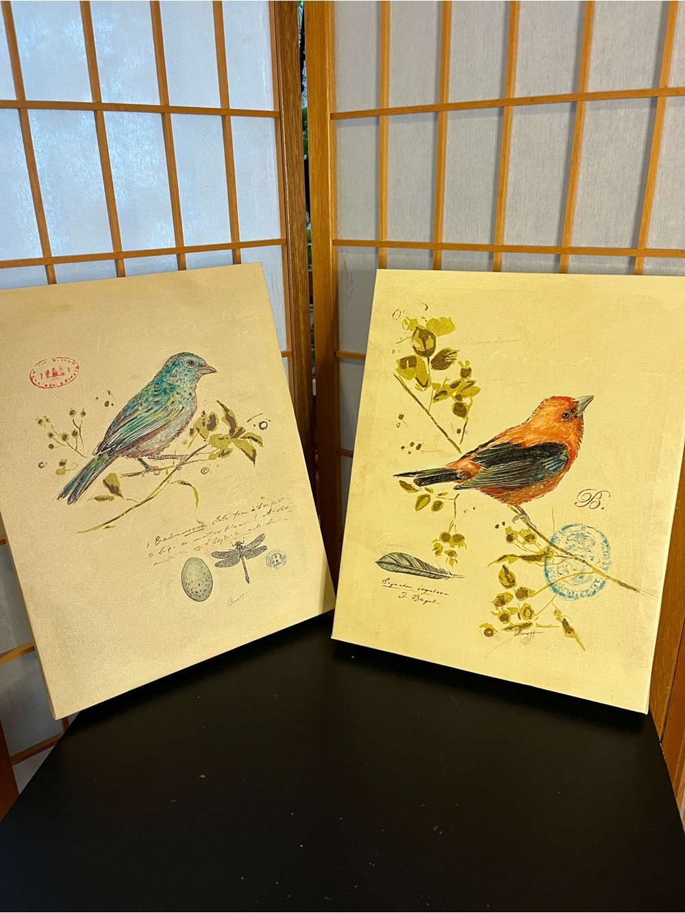 Pair of Bed Bath & Beyond canvas wall art pieces birds